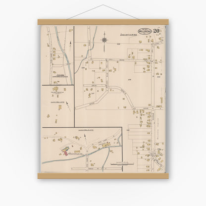Old map wall art mockup — magnetic wood frame on white wall — Sanborn Fire Insurance Map from Wellsboro, Tioga County, Pennsylvania (1922), Sheet #0020