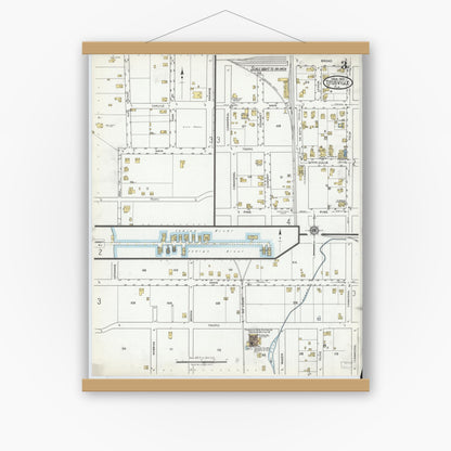 Old map wall art mockup — magnetic wood frame on white wall — Sanborn Fire Insurance Map from Titusville, Brevard County, Florida (1920), Sheet #0003
