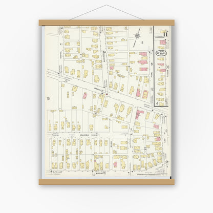 Old map wall art mockup — magnetic wood frame on white wall — Sanborn Fire Insurance Map from Newark, Licking County, Ohio (1912), Sheet #0011