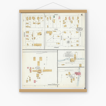 Old map wall art mockup — magnetic wood frame on white wall — Sanborn Fire Insurance Map from Covington, Miami County, Ohio (1899), Sheet #0004