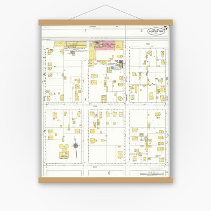 Old map wall art mockup — magnetic wood frame on white wall — Sanborn Fire Insurance Map from Mountain View, Santa Clara County, California (1921), Sheet #0005