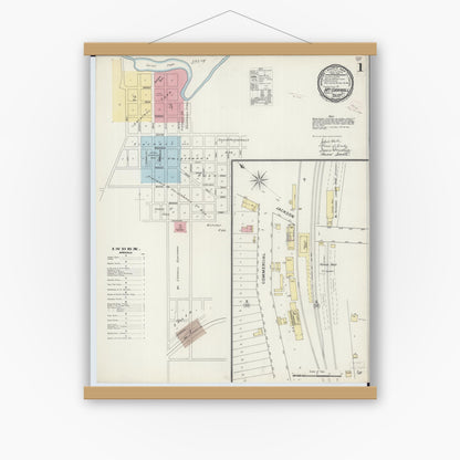 Old map wall art mockup — magnetic wood frame on white wall — Sanborn Fire Insurance Map from Mount Carroll, Carroll County, Illinois (1894) - Complete Map Set