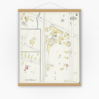 Old map wall art mockup — magnetic wood frame on white wall — Sanborn Fire Insurance Map from Sherburne, Chenango County, New York (1892), Sheet #0002