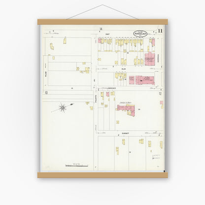Old map wall art mockup — magnetic wood frame on white wall — Sanborn Fire Insurance Map from Rensselaer, Rensselaer County, New York (1909), Sheet #0011