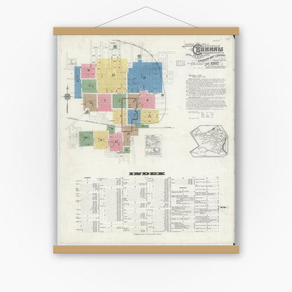Old map wall art mockup — magnetic wood frame on white wall — Sanborn Fire Insurance Map from Bonham, Fannin County, Texas (1917) - Complete Map Set