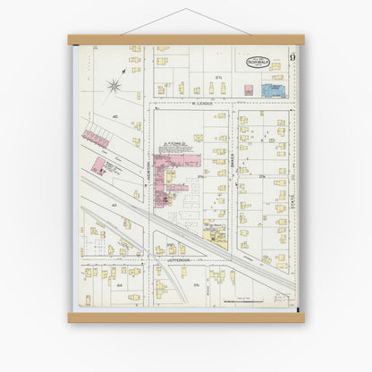 Old map wall art mockup — magnetic wood frame on white wall — Sanborn Fire Insurance Map from Norwalk, Huron County, Ohio (1893), Sheet #0009