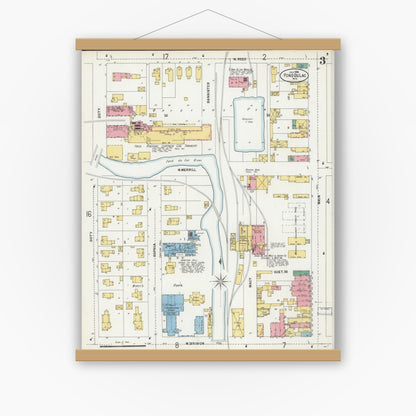 Old map wall art mockup — magnetic wood frame on white wall — Sanborn Fire Insurance Map from Fond du Lac, Fond du Lac County, Wisconsin (1898), Sheet #0003