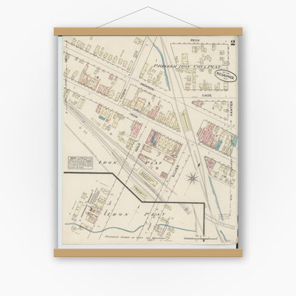 Old map wall art mockup — magnetic wood frame on white wall — Sanborn Fire Insurance Map from Negaunee, Marquette County, Michigan (1884), Sheet #0002