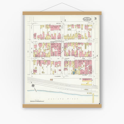 Old map wall art mockup — magnetic wood frame on white wall — Sanborn Fire Insurance Map from Huntingdon, Huntingdon County, Pennsylvania (1911), Sheet #0003