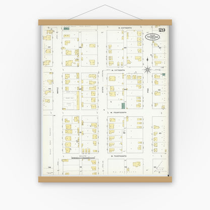 Old map wall art mockup — magnetic wood frame on white wall — Sanborn Fire Insurance Map from Texarkana, Bowie County, Texas (1909), Sheet #0029