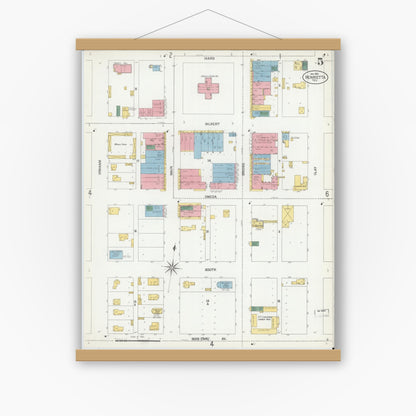 Old map wall art mockup — magnetic wood frame on white wall — Sanborn Fire Insurance Map from Henrietta, Clay County, Texas (1902), Sheet #0005