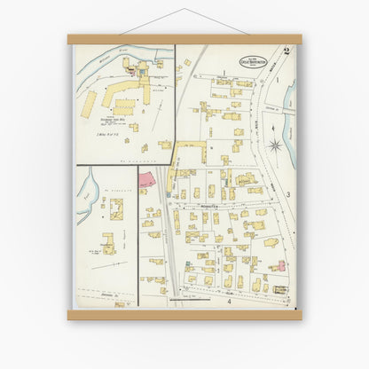 Old map wall art mockup — magnetic wood frame on white wall — Sanborn Fire Insurance Map from Great Barrington, Berkshire County, Massachusetts (1898), Sheet #0002