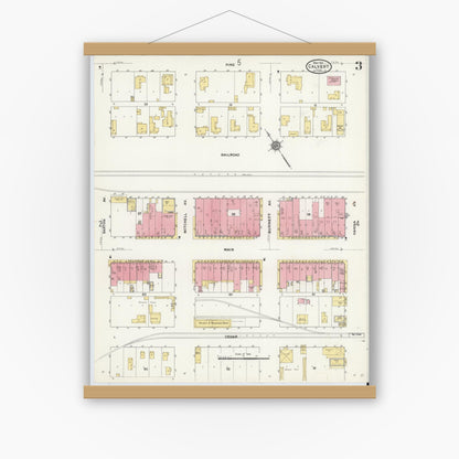 Old map wall art mockup — magnetic wood frame on white wall — Sanborn Fire Insurance Map from Calvert, Robertson County, Texas (1911), Sheet #0003