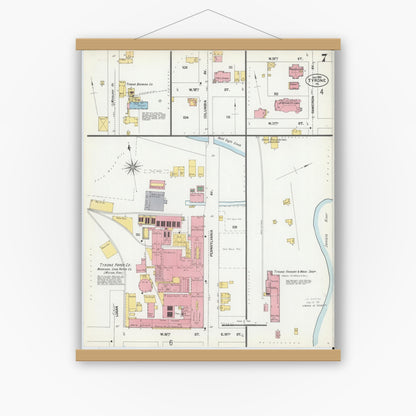Old map wall art mockup — magnetic wood frame on white wall — Sanborn Fire Insurance Map from Tyrone, Blair County, Pennsylvania (1901), Sheet #0007