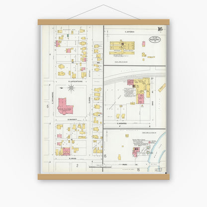 Old map wall art mockup — magnetic wood frame on white wall — Sanborn Fire Insurance Map from Kokomo, Howard County, Indiana (1902), Sheet #0016