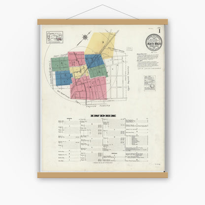 Old map wall art mockup — magnetic wood frame on white wall — Sanborn Fire Insurance Map from North Wales, Montgomery County, Pennsylvania (1921) - Complete Map Set