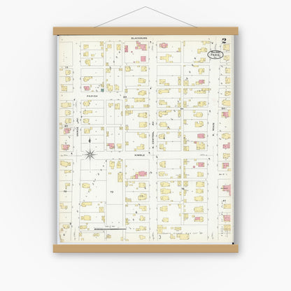 Old map wall art mockup — magnetic wood frame on white wall — Sanborn Fire Insurance Map from Paris, Edgar County, Illinois (1908), Sheet #0002
