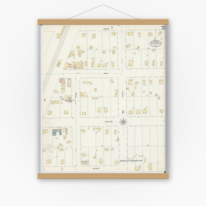 Old map wall art mockup — magnetic wood frame on white wall — Sanborn Fire Insurance Map from Peotone, Will County, Illinois (1907), Sheet #0005