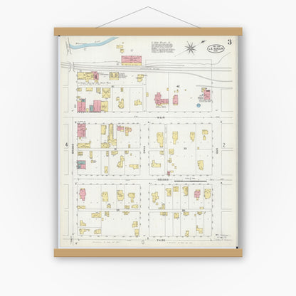 Old map wall art mockup — magnetic wood frame on white wall — Sanborn Fire Insurance Map from Le Sueur, Le Sueur County, Minnesota (1902), Sheet #0003
