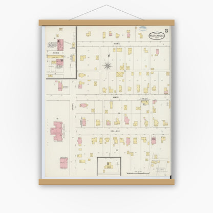 Old map wall art mockup — magnetic wood frame on white wall — Sanborn Fire Insurance Map from Westerville, Franklin County, Ohio (1894), Sheet #0003