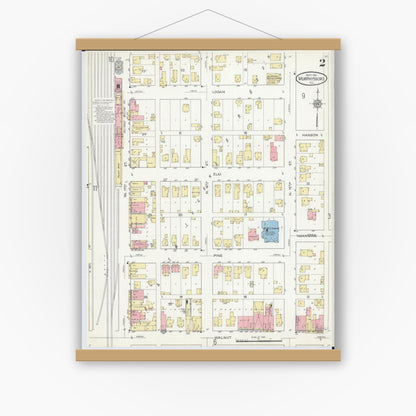 Old map wall art mockup — magnetic wood frame on white wall — Sanborn Fire Insurance Map from Murphysboro, Jackson County, Illinois (1914), Sheet #0002
