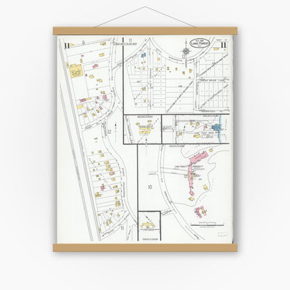 Old map wall art mockup — magnetic wood frame on white wall — Sanborn Fire Insurance Map from Lake Forest, Lake County, Illinois (1926), Sheet #0011