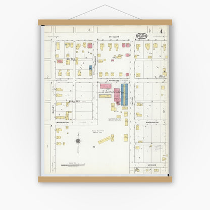 Old map wall art mockup — magnetic wood frame on white wall — Sanborn Fire Insurance Map from Romeo, Macomb County, Michigan (1921), Sheet #0004