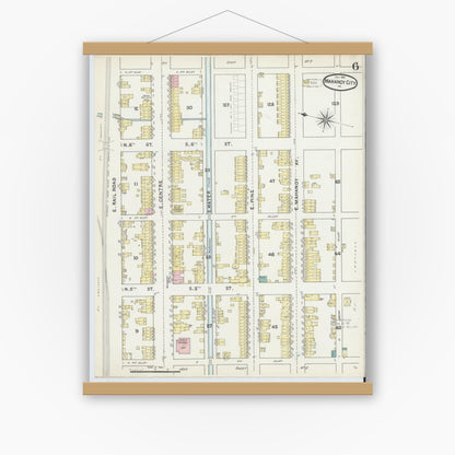Old map wall art mockup — magnetic wood frame on white wall — Sanborn Fire Insurance Map from Mahanoy City, Schuylkill County, Pennsylvania (1891), Sheet #0006