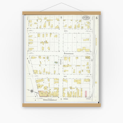 Old map wall art mockup — magnetic wood frame on white wall — Sanborn Fire Insurance Map from East Tawas, Iosco County, Michigan (1910), Sheet #0005