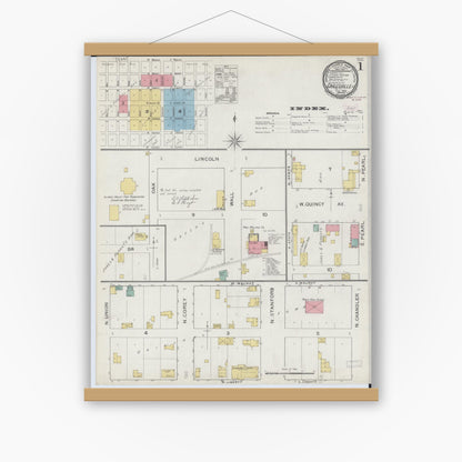 Old map wall art mockup — magnetic wood frame on white wall — Sanborn Fire Insurance Map from Griggsville, Pike County, Illinois (1894) - Complete Map Set