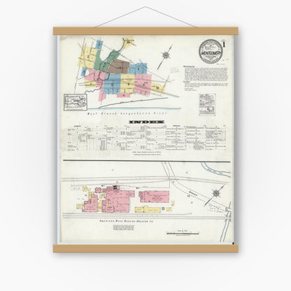 Old map wall art mockup — magnetic wood frame on white wall — Sanborn Fire Insurance Map from Montgomery, Lycoming County, Pennsylvania (1920), Sheet #0001