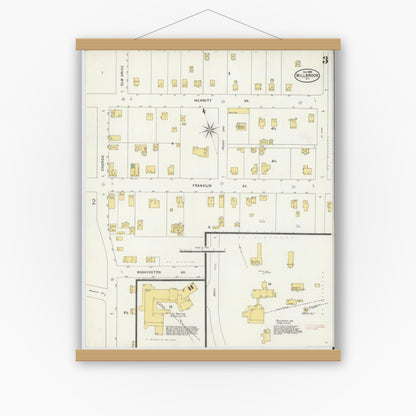 Old map wall art mockup — magnetic wood frame on white wall — Sanborn Fire Insurance Map from Millbrook, Dutchess County, New York (1898), Sheet #0003