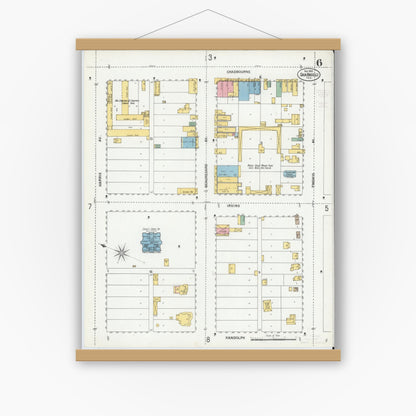 Old map wall art mockup — magnetic wood frame on white wall — Sanborn Fire Insurance Map from San Angelo, Tom Green County, Texas (1900), Sheet #0006