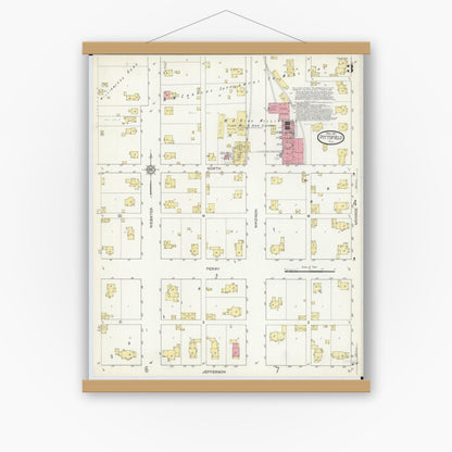 Old map wall art mockup — magnetic wood frame on white wall — Sanborn Fire Insurance Map from Pittsfield, Pike County, Illinois (1913), Sheet #0003