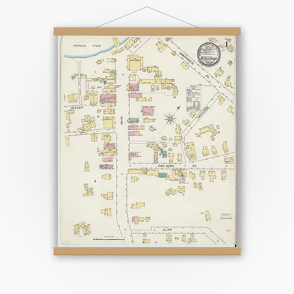 Old map wall art mockup — magnetic wood frame on white wall — Sanborn Fire Insurance Map from Middleburgh, Schoharie County, New York (1892) - Complete Map Set