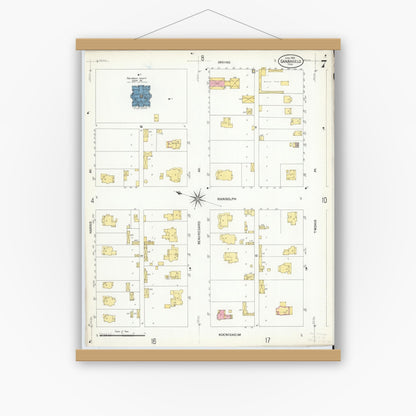 Old map wall art mockup — magnetic wood frame on white wall — Sanborn Fire Insurance Map from San Angelo, Tom Green County, Texas (1908), Sheet #0007