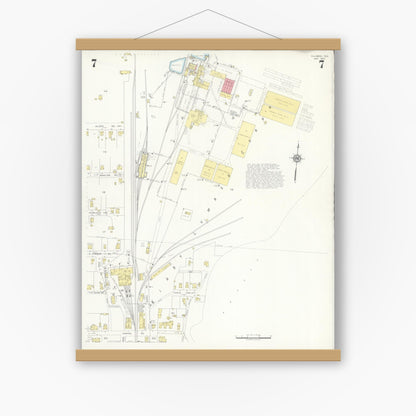 Old map wall art mockup — magnetic wood frame on white wall — Sanborn Fire Insurance Map from Silsbee, Hardin County, Texas (1937), Sheet #0007