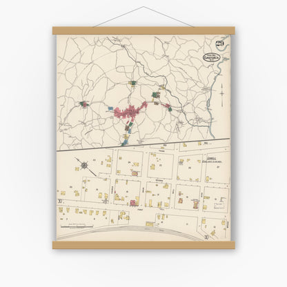 Old map wall art mockup — magnetic wood frame on white wall — Sanborn Fire Insurance Map from Gastonia, Gaston County, North Carolina (1922), Sheet #0029
