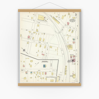 Old map wall art mockup — magnetic wood frame on white wall — Sanborn Fire Insurance Map from Perkasie, Bucks County, Pennsylvania (1913), Sheet #0002