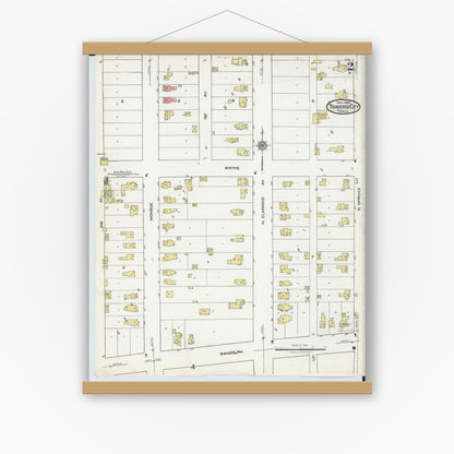 Old map wall art mockup — magnetic wood frame on white wall — Sanborn Fire Insurance Map from Traverse City, Grand Traverse County, Michigan (1920), Sheet #0002