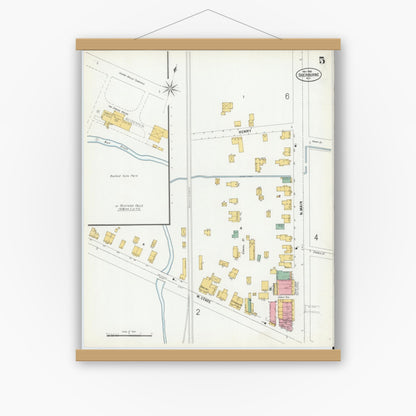 Old map wall art mockup — magnetic wood frame on white wall — Sanborn Fire Insurance Map from Sherburne, Chenango County, New York (1900), Sheet #0005