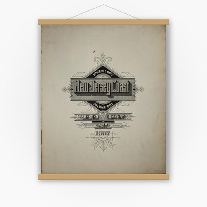 Old map wall art mockup — magnetic wood frame on white wall — Sanborn Fire Insurance Map from New Jersey Coast, New Jersey Coast, New Jersey (1907), Sheet #0001