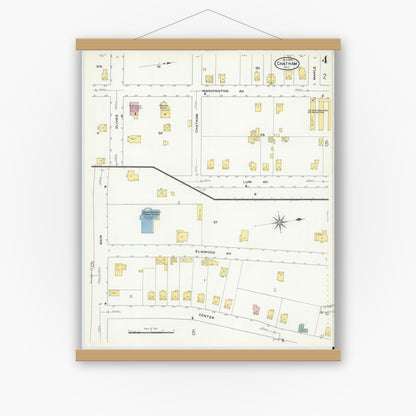 Old map wall art mockup — magnetic wood frame on white wall — Sanborn Fire Insurance Map from Chatham, Morris County, New Jersey (1909), Sheet #0004