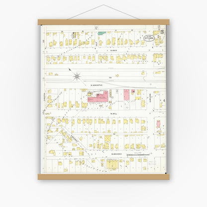 Old map wall art mockup — magnetic wood frame on white wall — Sanborn Fire Insurance Map from Ottumwa, Wapello County, Iowa (1902), Sheet #0003