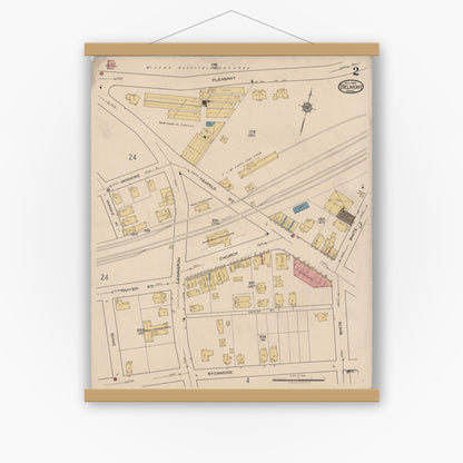 Old map wall art mockup — magnetic wood frame on white wall — Sanborn Fire Insurance Map from Belmont, Middlesex County, Massachusetts (1922), Sheet #0002