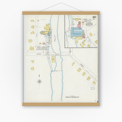 Old map wall art mockup — magnetic wood frame on white wall — Sanborn Fire Insurance Map from Auburn, Cayuga County, New York (1898), Sheet #0030