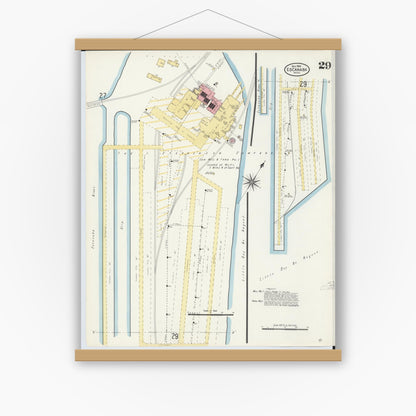 Old map wall art mockup — magnetic wood frame on white wall — Sanborn Fire Insurance Map from Escanaba, Delta County, Michigan (1906), Sheet #0029