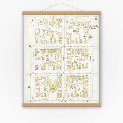Old map wall art mockup — magnetic wood frame on white wall — Sanborn Fire Insurance Map from Wilmington, New Hanover County, North Carolina (1904), Sheet #0003