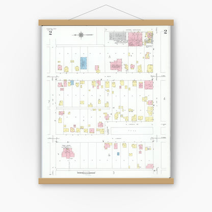 Old map wall art mockup — magnetic wood frame on white wall — Sanborn Fire Insurance Map from Minster, Auglaize County, Ohio (1951), Sheet #0002