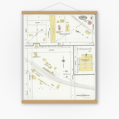 Old map wall art mockup — magnetic wood frame on white wall — Sanborn Fire Insurance Map from Crown Point, Lake County, Indiana (1921), Sheet #0002